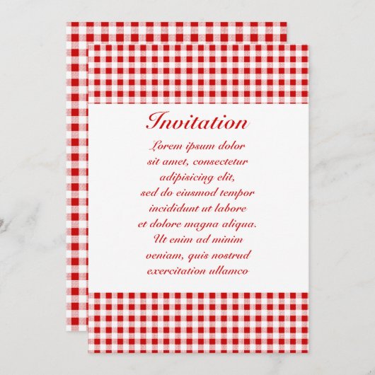 Invitation En vichy rouge + Couleur personnalisée (Devant / Derrière)