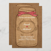 Invitation En vichy rouge et Mariage Burlap Mason Jar (Devant / Derrière)