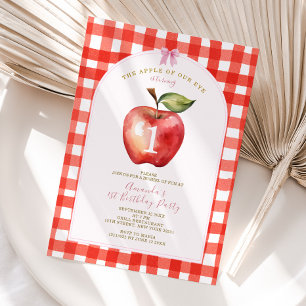 Invitation En vichy rouge Pomme de notre baby shower oculaire