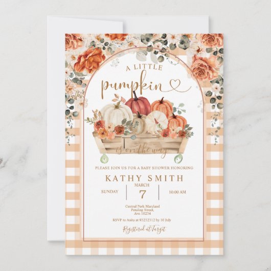 Invitation en vichy Un petit citrouille est en route Baby sho (Devant)