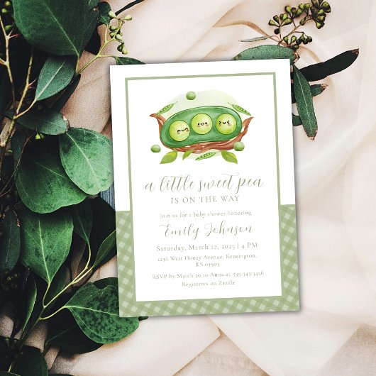 Invitation en vichy Vert Pois Doux Dans Baby shower Pod