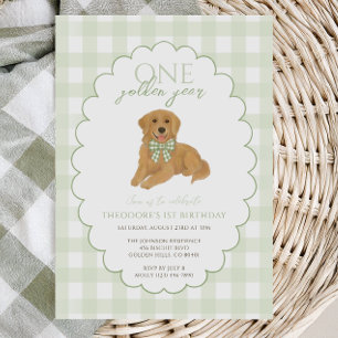 Invitation En vichy Vert un an d'or premier anniversaire chio