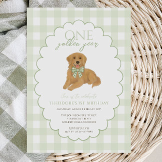 Invitation En vichy Vert un an d'or premier anniversaire chio