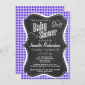 Invitation En vichy violet bleu ; aspect tableau de bord (Devant / Derrière)