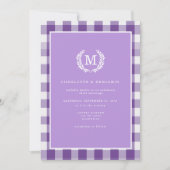 Invitation En vichy violet monogramme Crest QR Code (Devant)