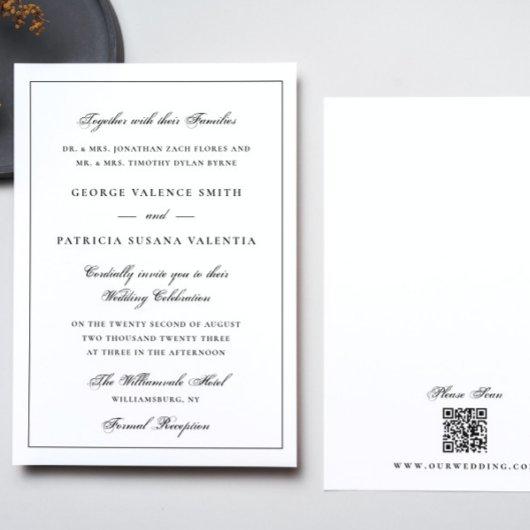 Invitation encadré | Calligraphie Elegant blanc Mariage de co