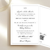 Invitation encadré | Elegant Monogram White QR code Mariage