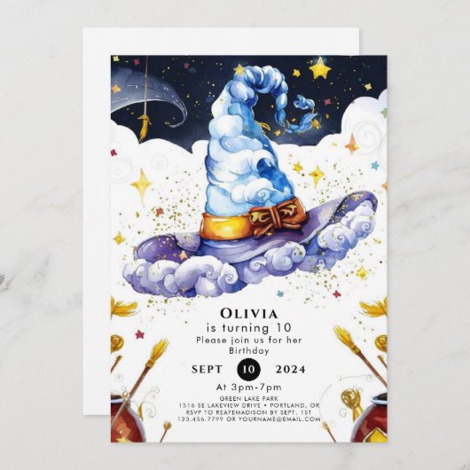 Invitation Enchantage Enfants Assistant Amusement Anniversair (Devant / Derrière)