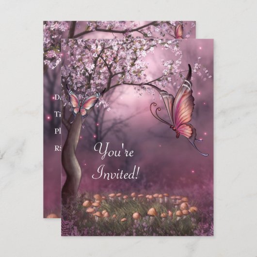 Invitation Enchanted Cherry Blossom Garden Butterfly Event (Devant / Derrière)