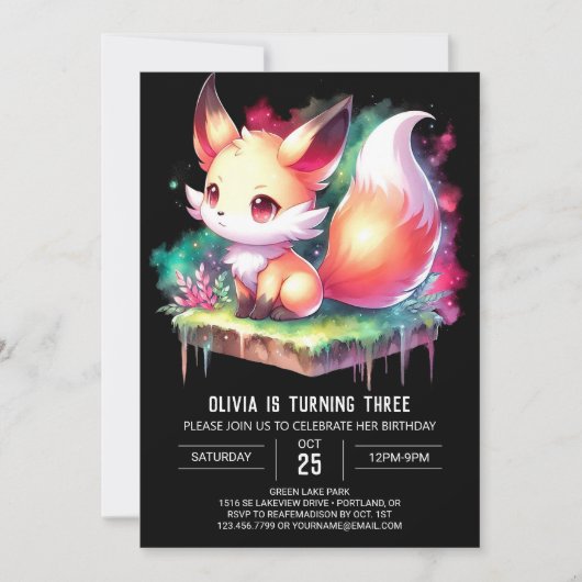 Invitation Enchanted Dreamy Fox Anniversaire numérique (Devant)