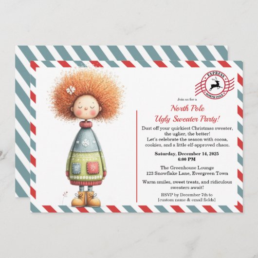 Invitation Enchanted Elf | North Pole Ugly Sweater Party (Devant / Derrière)