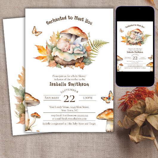 Invitation Enchanted Fairy Fall Automne Baby shower boisé