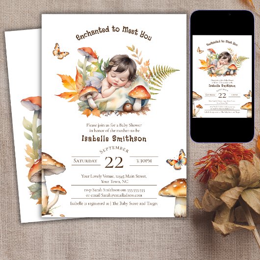 Invitation Enchanted Fairy Fall Automne Baby shower boisé