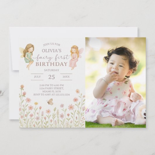 Invitation Enchanted Fairy First Birthday (Devant)