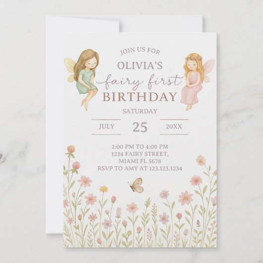 Invitation Enchanted Fairy First Birthday (Devant)