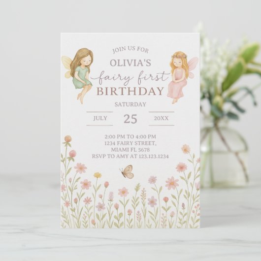 Invitation Enchanted Fairy First Birthday (Debout devant)