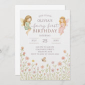 Invitation Enchanted Fairy First Birthday (Devant / Derrière)