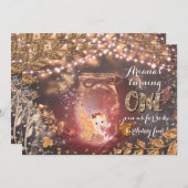 Invitation Enchanted Fairy Jar Parties scintillant Fall Leave (Devant / Derrière)