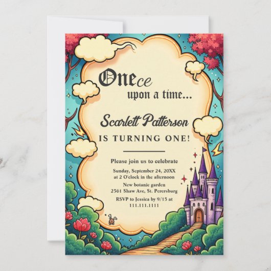 Invitation Enchanted Forest Castle Fairytale 1st Birthday (Devant)