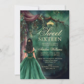 Invitation Enchanted Forest Emerald Gold Fairy Tale Sweet 16 (Devant)