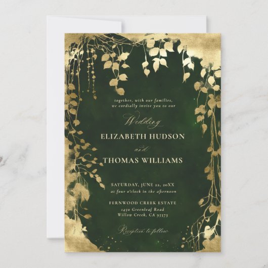 Invitation Enchanted Forest Folift Cadre Gold Magic Mariage (Devant)