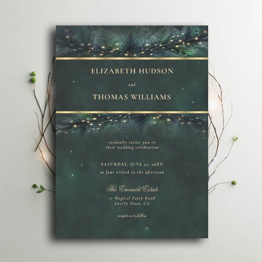Invitation Enchanted Forest Garland Fairytale Gold Mariage