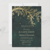 Invitation Enchanted Forest Gold Branch Emerald Green Mariage (Devant)