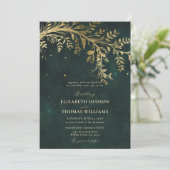 Invitation Enchanted Forest Gold Branch Emerald Green Mariage (Debout devant)