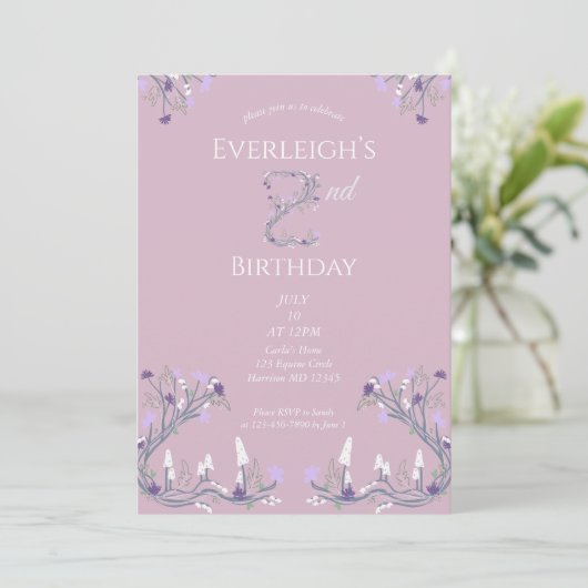 Invitation Enchanted Forest Mushroom Second Birthday (Debout devant)