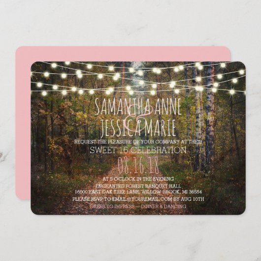 Invitation Enchanted Forest Path TWINS Sweet 16 Celebration (Devant / Derrière)