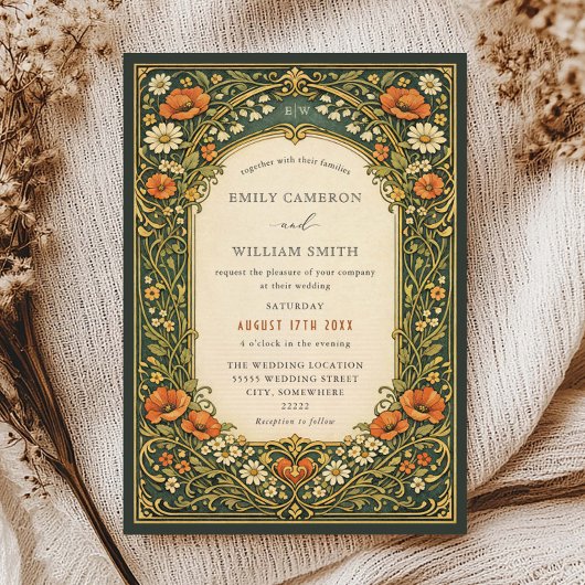 Invitation Enchanted Forest Vintage Art Nouveau Wedding
