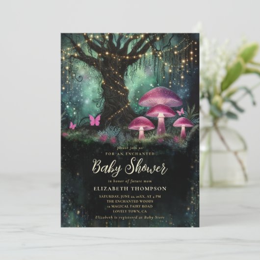 Invitation Enchanted Forest Woodland Magical Tree Baby Shower (Debout devant)