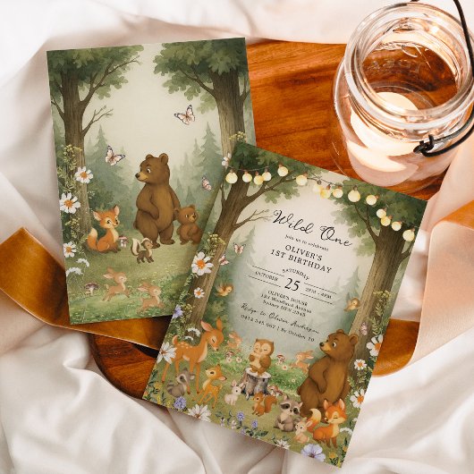 Invitation Enchanted Forest Woodland Wild One 1st Birthday