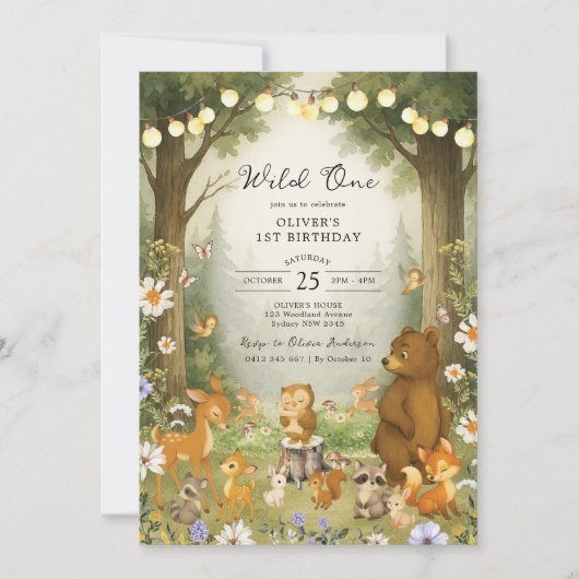 Invitation Enchanted Forest Woodland Wild One 1st Birthday (Devant)
