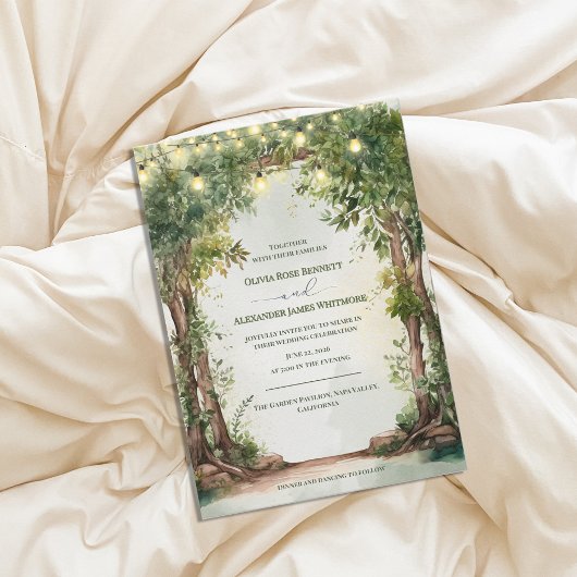 Invitation Enchanted Garden String Lights Romantic Wedding