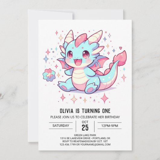 Invitation Enchanted Majestic Dragon 1er Anniversaire (Devant)