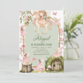 Invitation Enchanted Pink Fairy and Unicorns Forest Birthday (Debout devant)