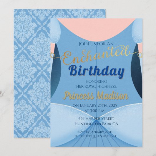 Invitation Enchanted Princesse Anniversaire (Devant / Derrière)