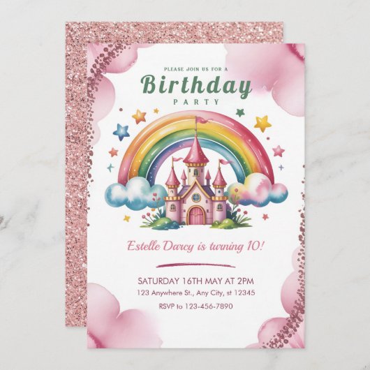 Invitation Enchanted Rainbow Castle (Devant / Derrière)