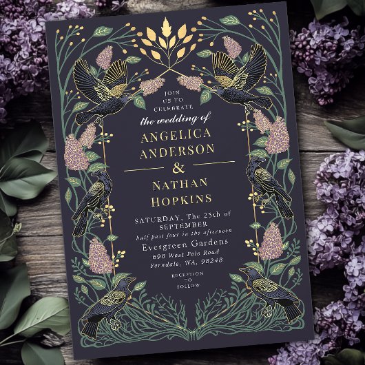 Invitation Enchanted Raven Lilac Mariage gothique