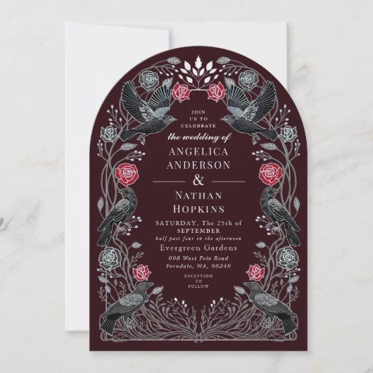 Invitation Enchanted Raven Red Black Roses Gothic Wedding Ach (Devant)