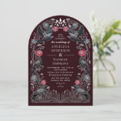Invitation Enchanted Raven Red Black Roses Gothic Wedding Ach (Debout devant)