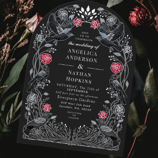 Invitation Enchanted Raven Red Black Roses Gothic Wedding Ach