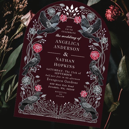 Invitation Enchanted Raven Red Black Roses Gothic Wedding Ach