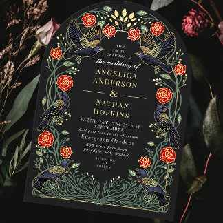 Invitation Enchanted Raven Red Roses Gothic Wedding Ach