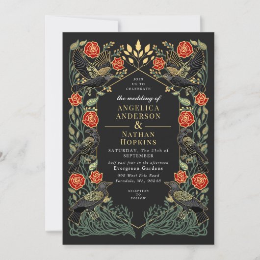 Invitation Enchanted Raven Roses Gothic Wedding (Devant)