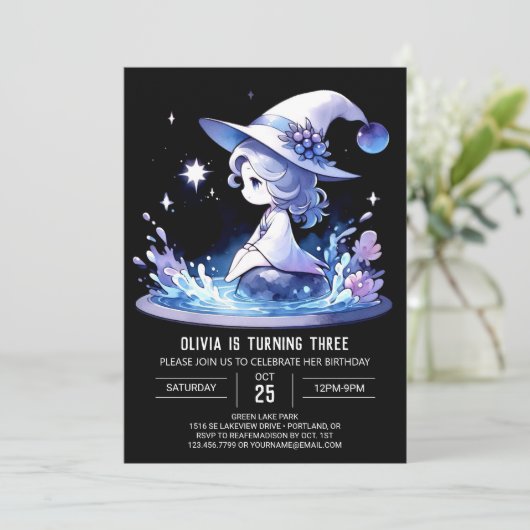 Invitation Enchanted Simple Wizard Birthday (Debout devant)