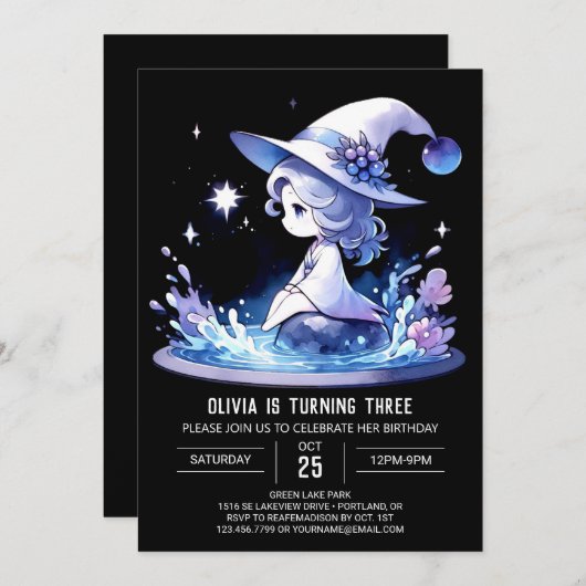 Invitation Enchanted Simple Wizard Birthday (Devant / Derrière)