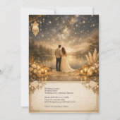 Invitation Enchanted Starry Night Lake blue & gold Wedding (Dos)