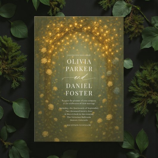 Invitation Enchanted Woodland Forest Fairy Lights Wedding